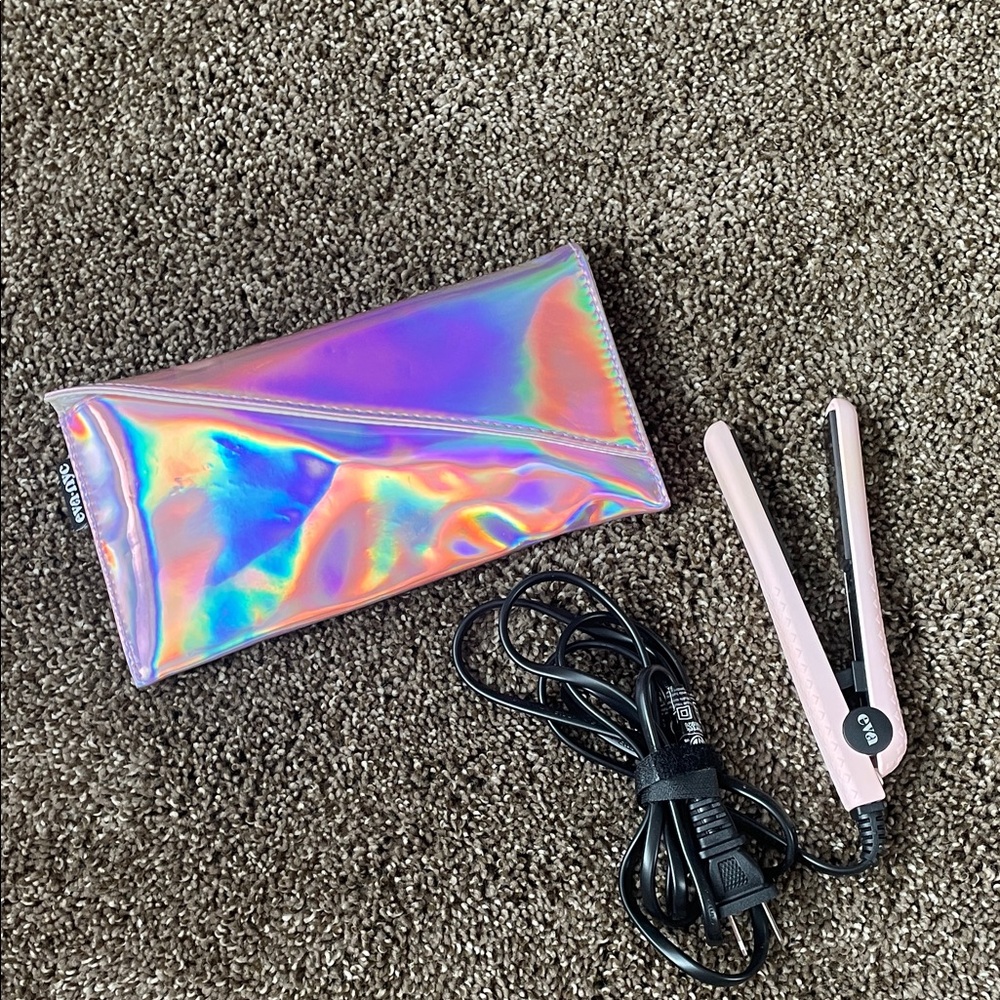 Pink Hair Straightener with Holographic Case